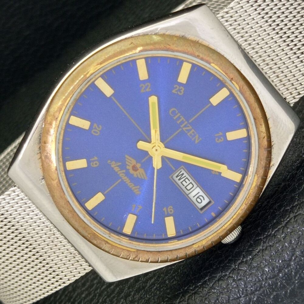 Vintage 1971 Citizen Automatic Mens Silver Watch W/daydate & Gold accents